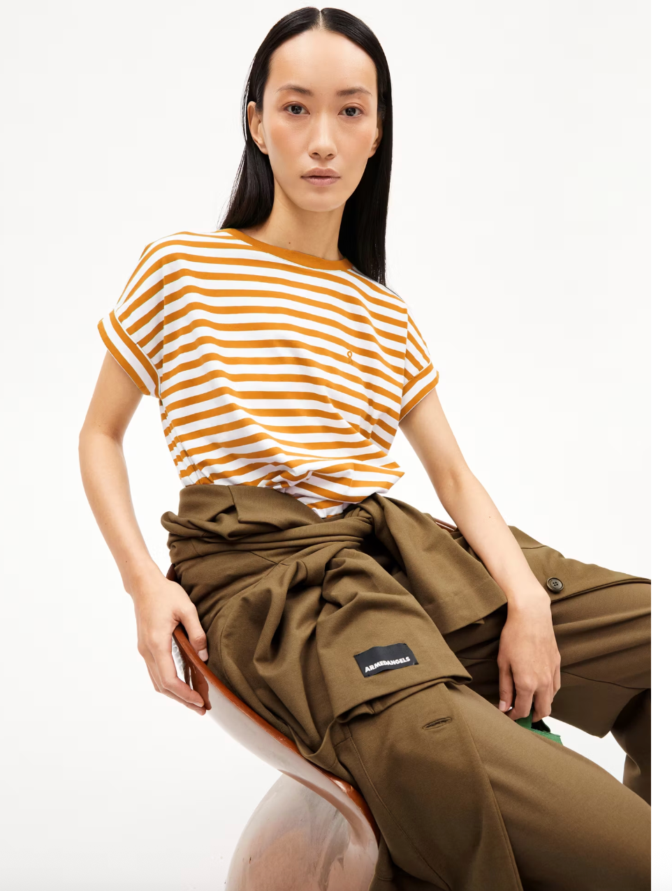 T Shirt IDAARA | tangerine stripes