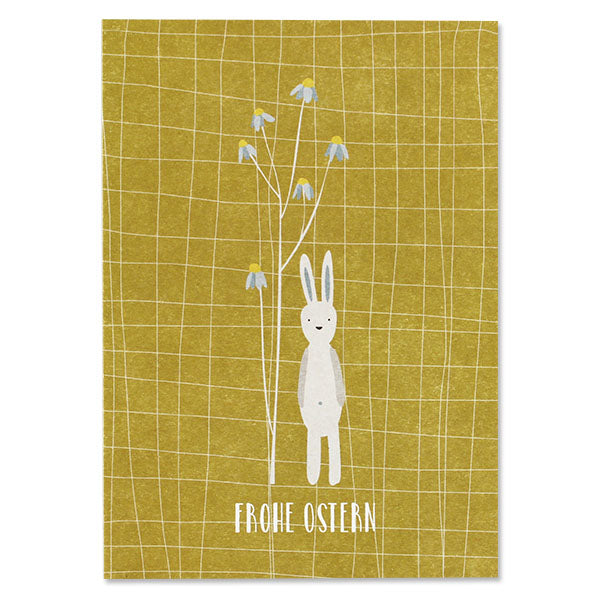 Postkarte Hase mit Blümchen